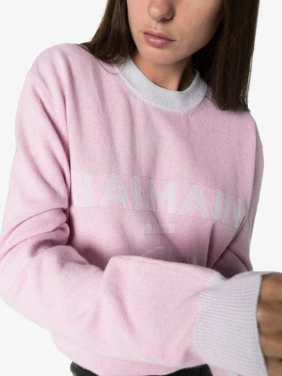 Shop Balmain Logo-intarsia Jumper In Pink