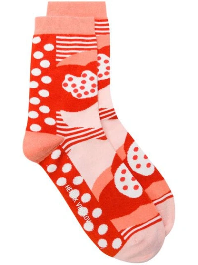 Shop Henrik Vibskov Heartbeat Printed Socks - Red