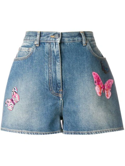 Shop Valentino Butterflies Patchwork Shorts - Blue
