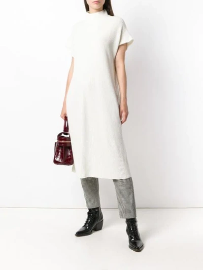 Shop Agnona Ribbed High Neck Midi Dress - White