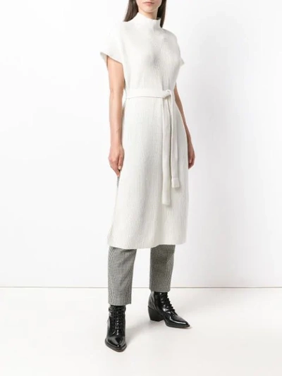 Shop Agnona Ribbed High Neck Midi Dress - White