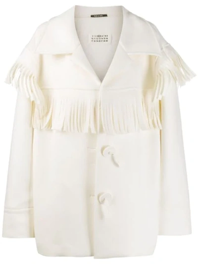 Shop Maison Margiela Fringed Buttoned Coat In White