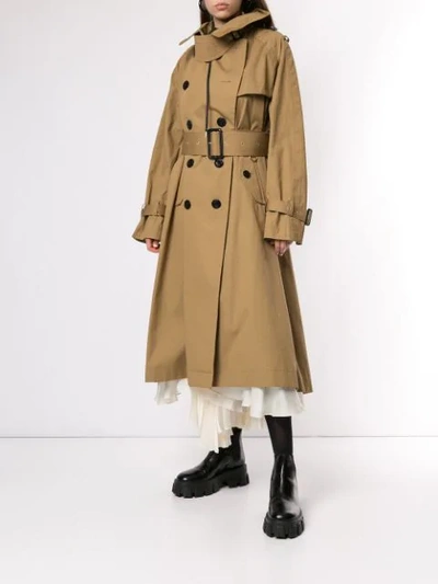 Shop Sacai Padded Trench Coat In Brown