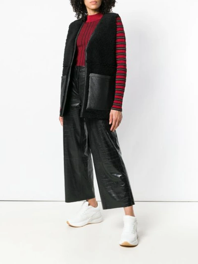 Shop Mcq By Alexander Mcqueen Leather Pocket Fur Long Vest In Black