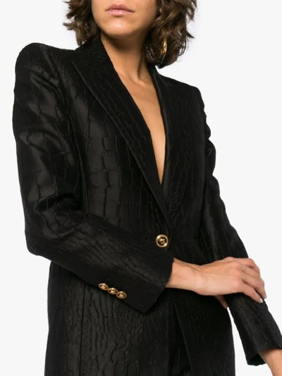 Shop Versace Silk Jacquard Mock Croc Blazer In Black