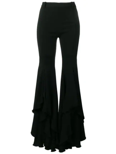 Shop Versace Ruffled Hem Flared Trousers In Black