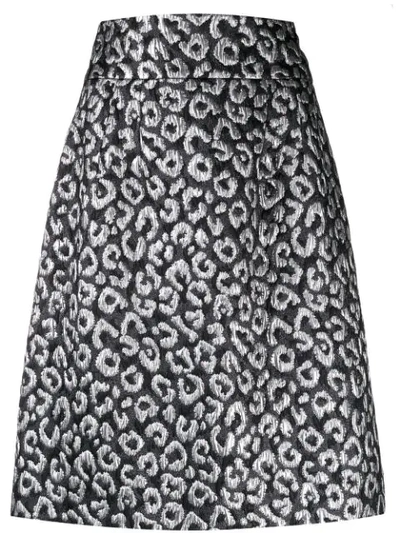 Shop Dolce & Gabbana Leopard Cloqué Skirt In S8350 Black / Grey