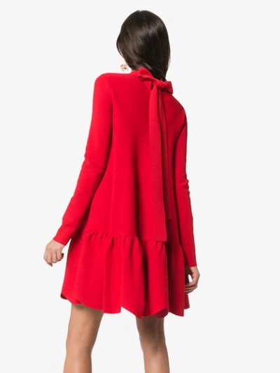 Shop Valentino Scallop Hem Stretch Jersey Mini Dress - Red