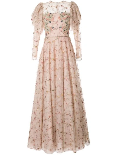 Shop Costarellos Embroidered Tulle Gown In Pink