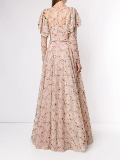 Shop Costarellos Embroidered Tulle Gown In Pink