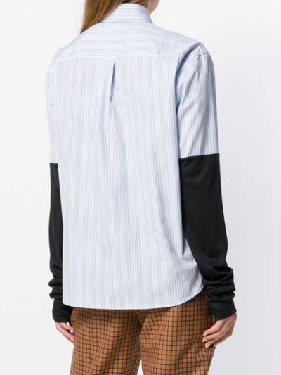 Shop Prada Jersey Sleeve Striped Shirt In Blue