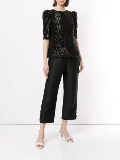 Shop Rachel Gilbert Nancy Shoulder Detail Sequin Top In Black ,metallic