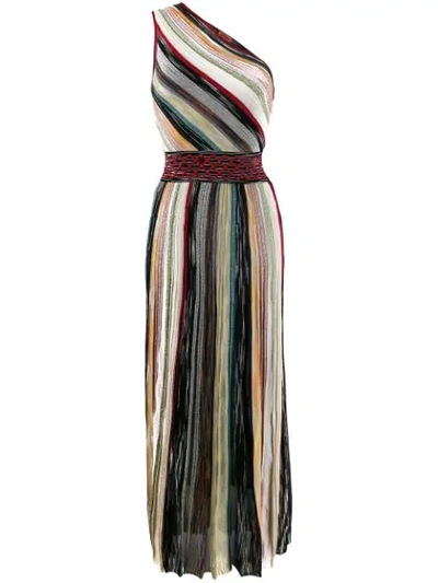 Shop Missoni Grecian Striped One Shoulder Dress In Neutrals