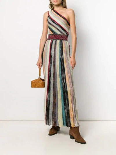 Shop Missoni Grecian Striped One Shoulder Dress In Neutrals