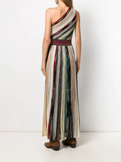 Shop Missoni Grecian Striped One Shoulder Dress In Neutrals