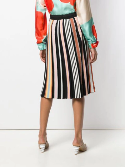 Shop Tory Burch Striped Pleated Skirt In Black