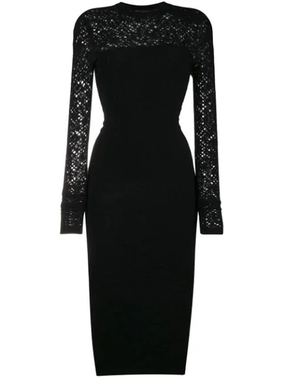 Shop Versace Crochet Knit Dress In Black