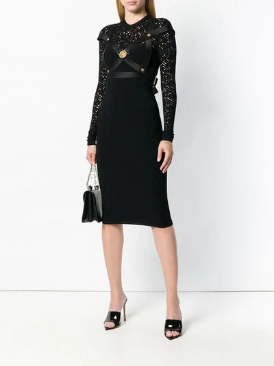 Shop Versace Crochet Knit Dress In Black