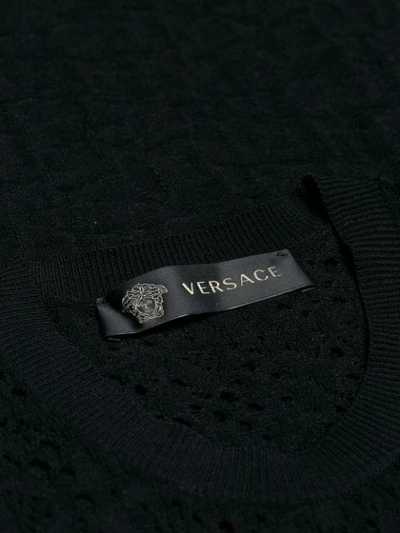 Shop Versace Crochet Knit Dress In Black