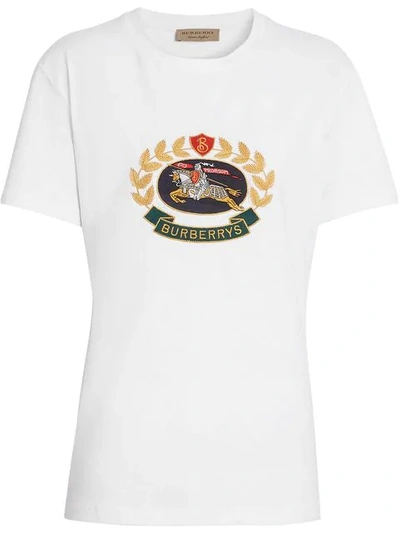 Shop Burberry Embroidered Archive Logo T-shirt In White