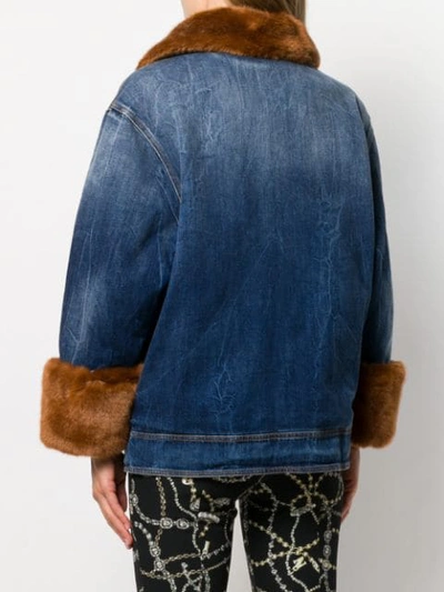 Shop Pinko Faux-fur Trimmed Denim Jacket In Blue