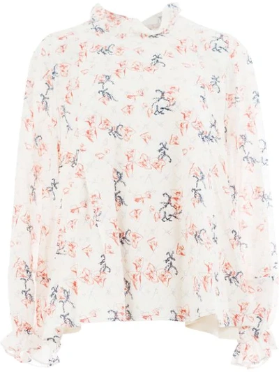 Shop Renli Su Frill Hem Printed Blouse - White