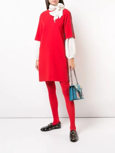 Shop Gucci Stretch Viscose Tunic Dress With Web In Red