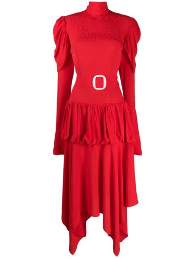 Shop Materiel Asymmetric Belted Dress In Red