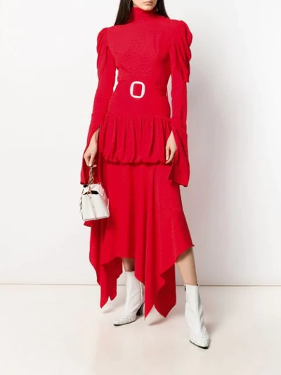 Shop Materiel Asymmetric Belted Dress In Red