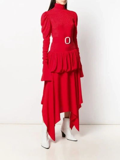 Shop Materiel Asymmetric Belted Dress In Red