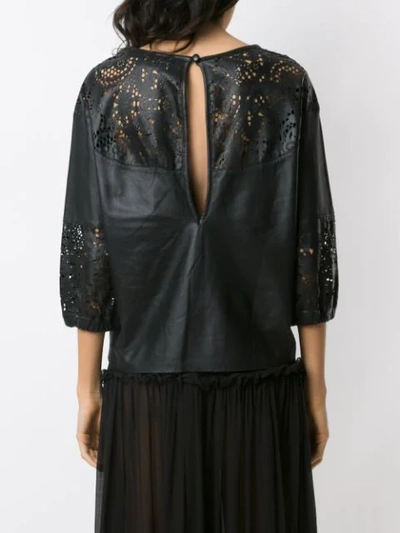 Shop Andrea Bogosian Cut Out Pattern Leather Blouse In Black