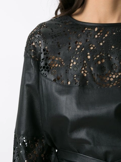 Shop Andrea Bogosian Cut Out Pattern Leather Blouse In Black
