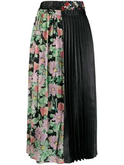 JUNYA WATANABE FLORAL PANEL PLEATED SKIRT - 黑色