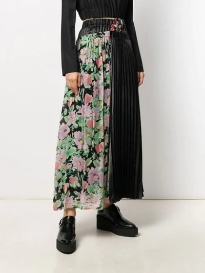 JUNYA WATANABE FLORAL PANEL PLEATED SKIRT - 黑色