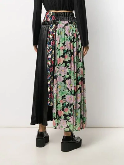 Shop Junya Watanabe Floral Panel Pleated Skirt In Black