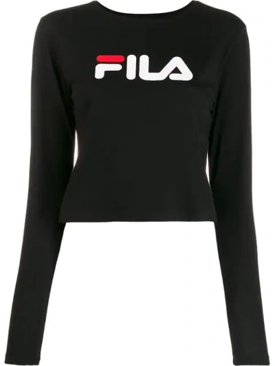 Shop Fila Cropped Logo Print Top In Black