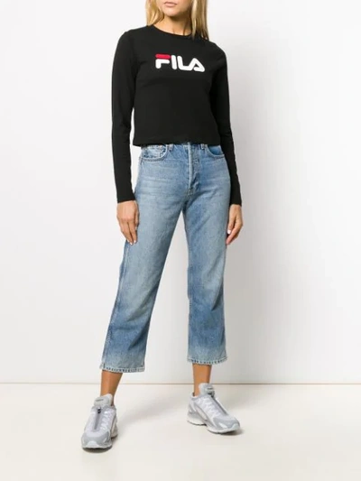 Shop Fila Cropped Logo Print Top In Black