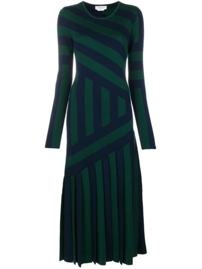 Shop Gabriela Hearst Diagonal Stripe Plisse Dress In Blue