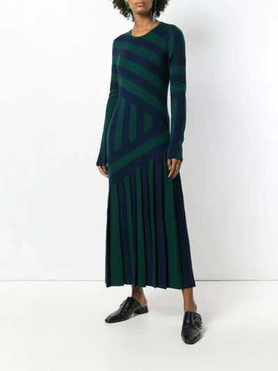 Shop Gabriela Hearst Diagonal Stripe Plisse Dress In Blue