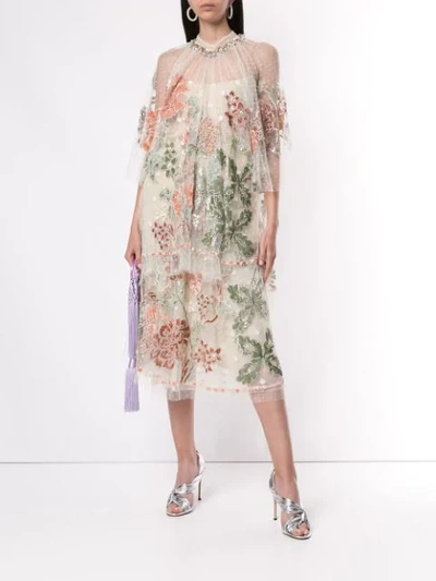 Biyan Floral Embroidered Mesh Skirt In White