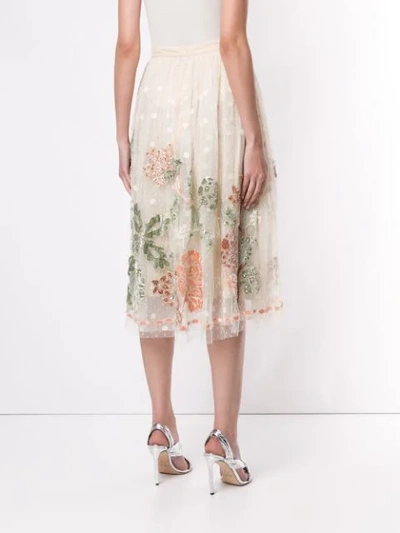 Biyan Floral Embroidered Mesh Skirt In White