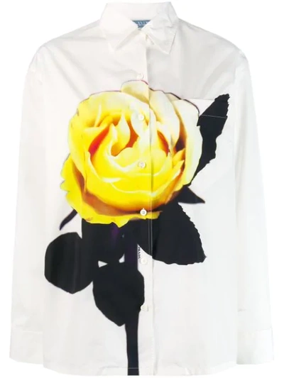 Shop Prada Rose Print Shirt In White