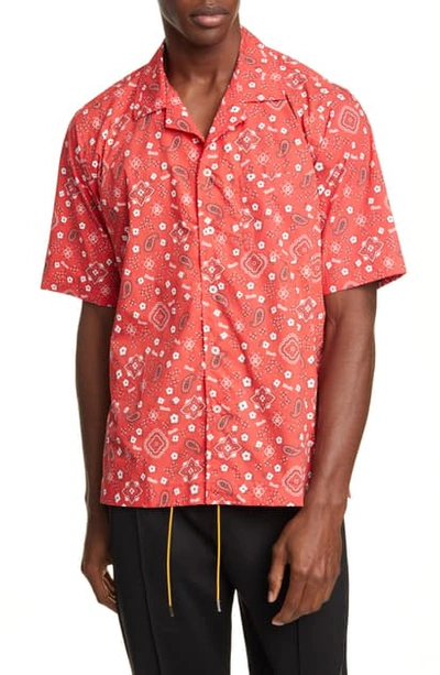 Shop Rhude Bandana Print Short Sleeve Button-up Camp Shirt In Red