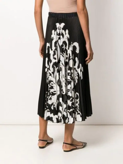 Shop Valentino Floral Print Pleated Midi Skirt In Black