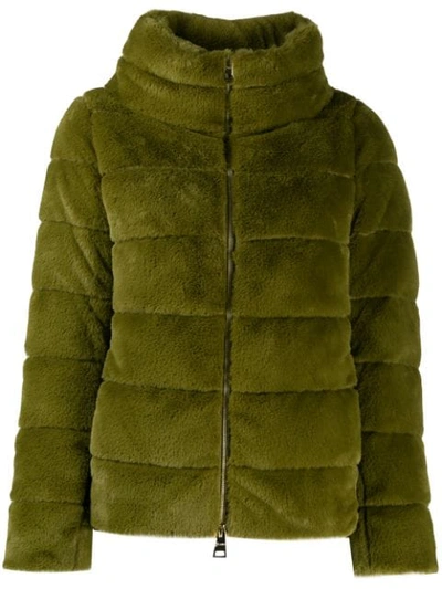 Shop Herno Quilted Faux-fur Jacket In Green