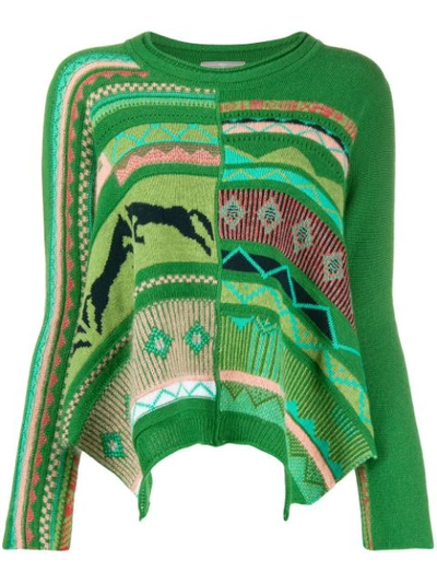 Shop High By Claire Campbell Long Sleeve Patterned Jumper In Green