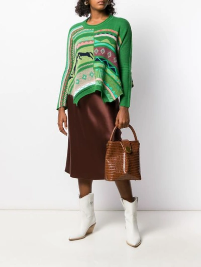 Shop High By Claire Campbell Long Sleeve Patterned Jumper In Green
