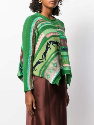 Shop High By Claire Campbell Long Sleeve Patterned Jumper In Green