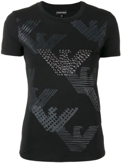 Shop Emporio Armani Printed & Studded Logo T-shirt - Black