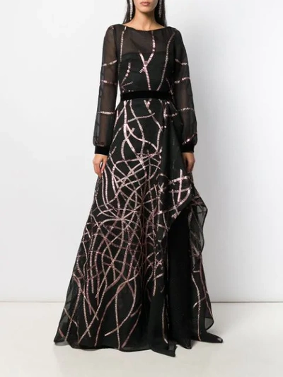 Shop Talbot Runhof Sequin Embellished Evening Dress In Black